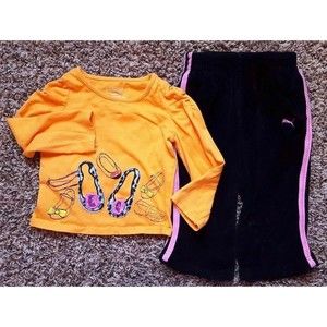 Girl's Size 18M 12-18 Months 2 Pc Orange Shoe Designed L/S Top, Velour Pants